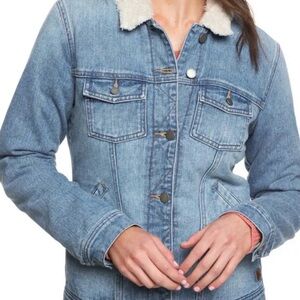 Vintage Roxy Faux Shearling Lined Denim Jacket with Sherpa Collar